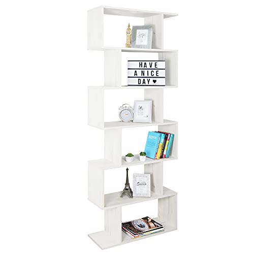 RICOO Regal 192 x 70 x 25 cm, Standregal Eiche weiß WM070-EP Spannplatte aus Holz, Büro Bücherregal weiß Wandregal klein, Regale & Ablagen, schmales Regal, Büro Bücherregale kleines Regal