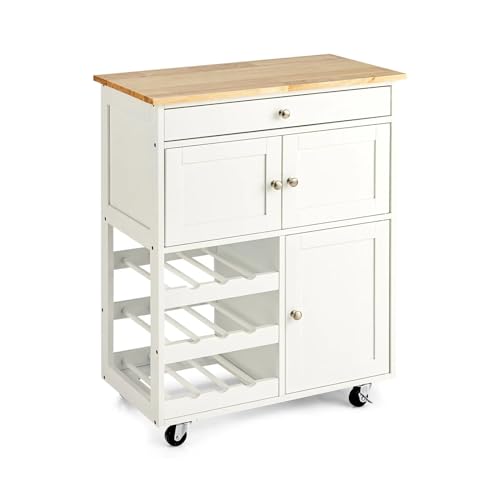 Rollbarer Küchenwagen Insel Servierwagen Rage Schrank mit Weinregal, mobiler Küchenwagen für Esszimmer, modernes Zuhause, platzsparendes Design
