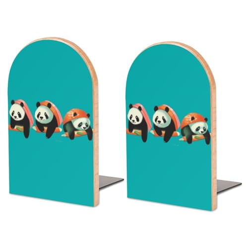 2 Stück Buchstützen aus Holz, Panda-Sushi-Buchstützen für Regale, rutschfeste Buchstützen für Büro, Zuhause, Küche, Buchstützen zum Aufbewahren von Büchern, 12,7 x 7,6 cm