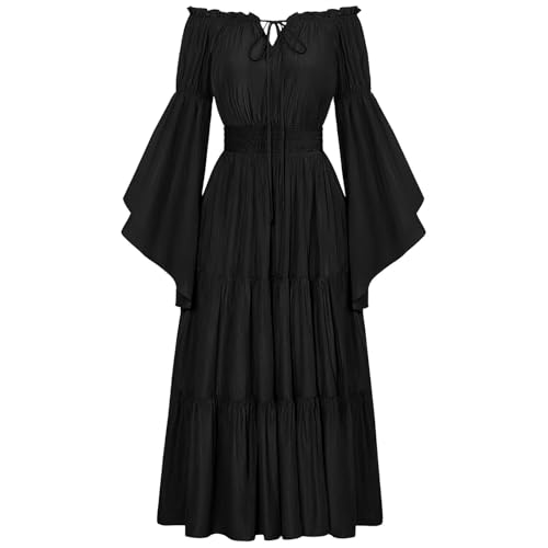 Generisch 2026 2024 Halloween Gothic Stil Retro Eine Schulter Glocke Ärmeln Taille (Black, S)