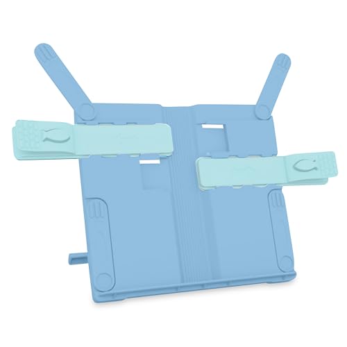 GLUN Leseständer Blaue Farbe, 1 Stück Buch Display Ständer, Einstellbare Breite & Höhe mit Seitenclips auf beiden Seiten, Faltbarer Buchständer