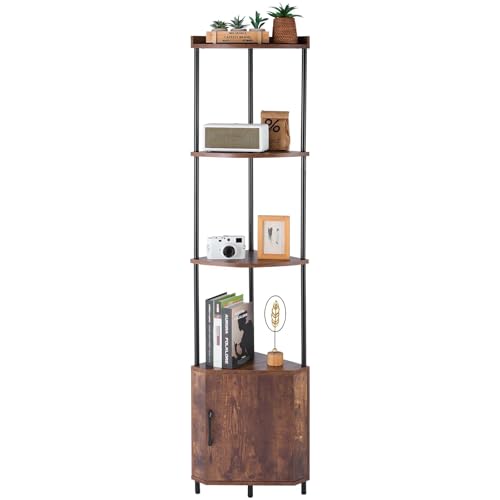 VEVOR Eckregal mit 5 Ebenen, Eckständer mit LED-Licht & Türen, Displayregal Lagerregal mit Metallrahmen & Holzregalen, Standregal Ausstellungsbücherregal für Schlafzimmer Wohnzimmer Büro Braun