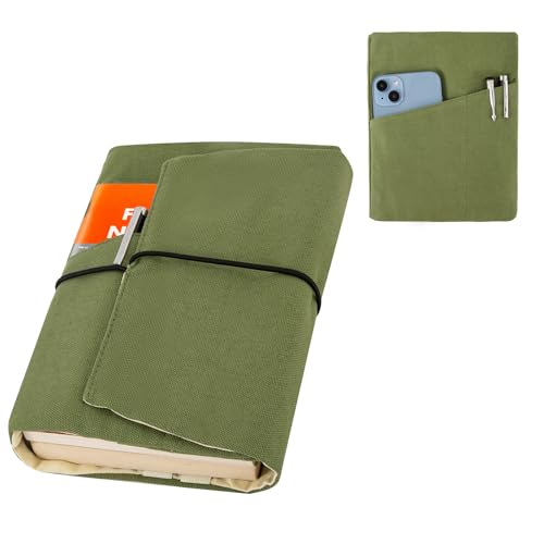Leinwand Buchumschlag, Waschbar und Wiederverwendbar mit zusätzlicher Ärmeltasche und Lesezeichen, Buchabdeckung für Schulbücher bis 8.5x4.28 Zoll einstellbar, Ideale Geschenke für Buchliebhaber