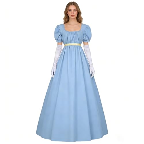 CEWIFO Viktorianisches Kleid Damen V-Ausschnitt Jane Austen Abendkleider Elegant Puffy Ballkleid mit Handschuhe für Karneval Oktoberfest Ballkleider Cocktailkleid