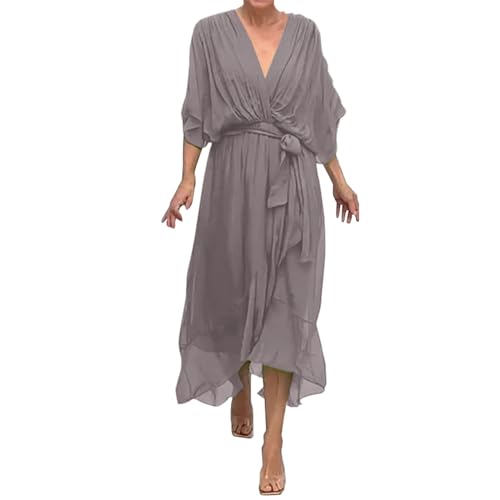 Arbeitskleid für Damen, Business, Freizeit, Fledermausärmel, unregelmäßiges Kleid für Damen, Mode, Sommer 2017, grau, XL