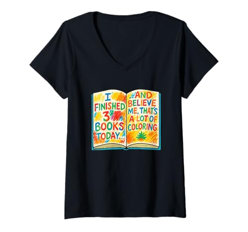 Damen Lustiges Malbuch-Design – Ich Habe Heute 3 Bücher fertiggestellt T-Shirt mit V-Ausschnitt