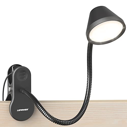 LEPOWER Klemmleuchte, dimmbare Leselampe für das Lesen im Bett, 300 lm Klemmleuchte, Klemmleuchte mit 5 Farbtemperaturen, Nachtlichtmodus, Timer-Einstellung, 2%–100% Helligkeit, für Bett, Kopfteil