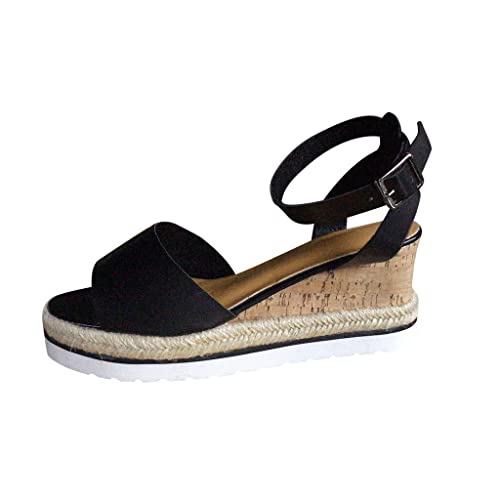 Riemensandalen Damen Flach Sandalen Geschlossen Mode Fußuhen KeilSchuhe Frauen Damensandalen Roman Open retro Plattform Damensandalen Plateau Schuhe Damen Sandalen Sportsandalen (Black,42)