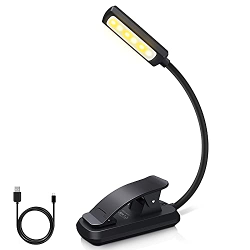 Suright Buchlampe mit 6 LEDs, Leselampe Buch, 3 Helligkeit, USB Wiederaufladbar, 360° Flexibel Led Klemmleuchte, Augenschutz Leselampe Buch Klemme für Nacht Lesen, Büro, Buch, Bett