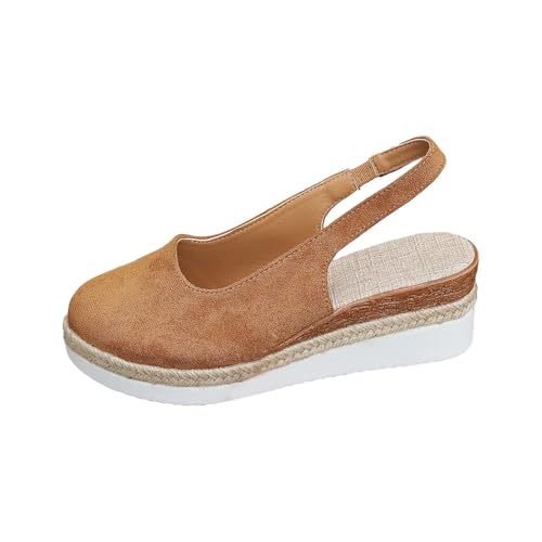 Sandalen Keilabsatz Platform Gemütliche Damen Damen Casual Side Buckle Slope Bottom Roman Schuhe Sommermode Sandalen Wrap Toe Slope Heel Women's Clogs Mules Chunky (Khaki 43)