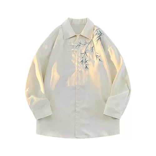 ZUOYIMEI Kurzarm Herren Casual Mode Knopfleiste Hemd Kampfkunst Kung Fu Traditionelle Kleidung Klassisch Chinesischer Stil Tangzhuang B-Beige 3XL