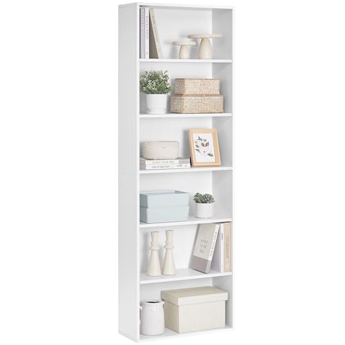 VASAGLE Bücherregal, 6-stöckiges Regal, offenes Aufbewahrungsregal, Standregal, 24 x 60 x 178,5 cm, für Wohnzimmer, Homeoffice, Esszimmer, wolkenweiß LBC169T14
