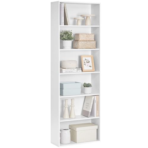 VASAGLE Bücherregal, mit 6 Ebenen, Standregal, Aufbewahrungsregal, für Wohnzimmer, Büro, Schlafzimmer, Arbeitszimmer, skandinavischer Stil, skandinavischer Stil, 24 x 60 x 178,5 cm, weiß LBC169T14