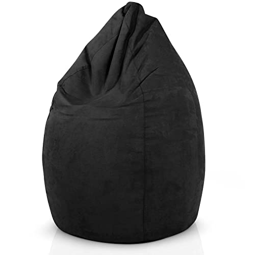 Green Bean Sitzsack mit Rückenlehne 60x60x90cm - Indoor Sitzkissen 220L Füllung Kuschelig Waschbar - Bean Bag Bodenkissen Lounge Chair Sitzhocker - Schwarz