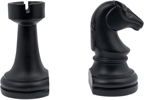 2 Stück Dekorative Bücherenden, Buchstützen Schachfigur aus Harz Schwarz, Schwere Bookends Stütze für Bücher Regale Büro Zuhause (16,5 x 10,6 cm)