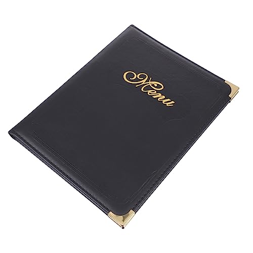 GOOHOCHY 1 Stück Menübuch mit Lederbezug Speisekartenhalter für Restaurant und Bar Transparente Menühülle mit Dekorativen Ecken Einfacher Inhaltwechsel und Wiederverwendbar für Hotel und