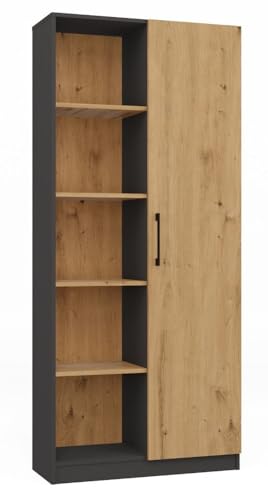 CDF Office Bücherregal RD-80 | Farbe: Anthrazit - Eiche Artisan | Für Wohnzimmer, Büro, Arbeitszimmer | Modern | Regal für Bücher und Spielzeug | Ideal für Kinderzimmer, Teenager, Jugendzimmer
