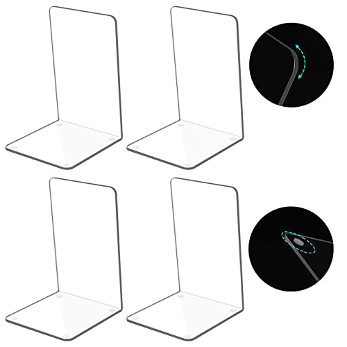 Kioneer Hisredsun Buchstützen aus Acryl, transparent, 2 Paar rutschfeste Buchstützen aus Kunststoff Buchstützen für Regale