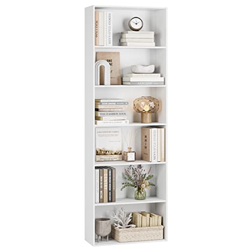 FirFurd Bücherregal, Holzregal mit 6 Fächern, Regale, Bücherschrank, Aufbewahrungsregal für Wohnzimmer, Arbeitszimmer, aus Holz, 180 x 60 x 23,5 cm, Weiß