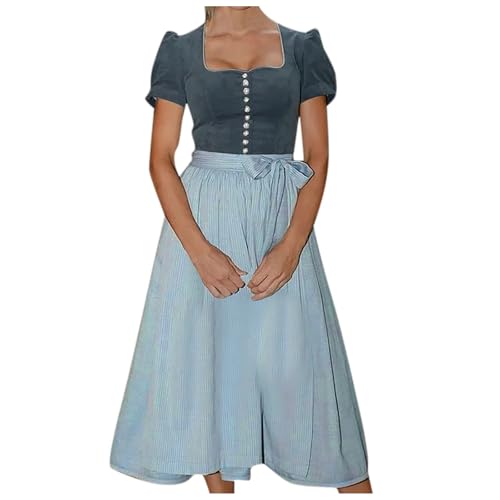 PMUYBHF Damen Kleid Schwarz Winter Sommerkleid, lässig, Rundhalsausschnitt, kurzärmelig, Abnehmbarer Gürtel, Oktoberfest-Print, lässiges Maxikleider Blumen (Dark Gray, M)