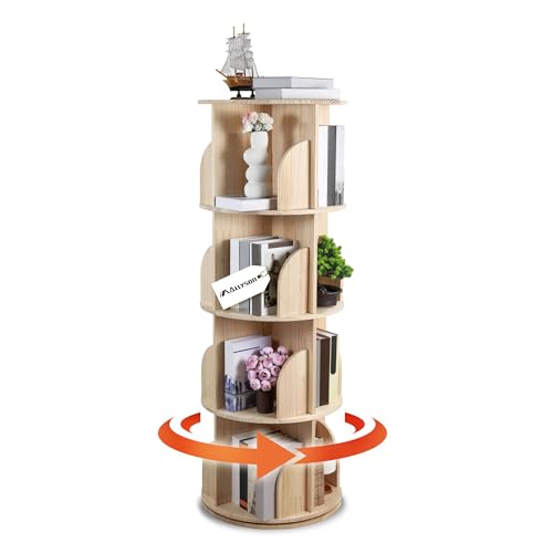 Allyson® Drehbares Bücherregal Kinder 360 Grad 4 Etagen, Kinder Bücherregal Multifunktionales CD Regal für Wohnzimmer & Büro, Bücherschrank Rundes Ordnerregal für Kinderzimmer & Schlafzimmer