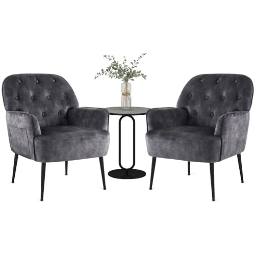 IWMH 2er Sessel Wohnzimmer, Samt Loungesessel Bequem mit Armlehnen, Modern Schlafzimmer Lesesessel mit Metallbeinen, Grau