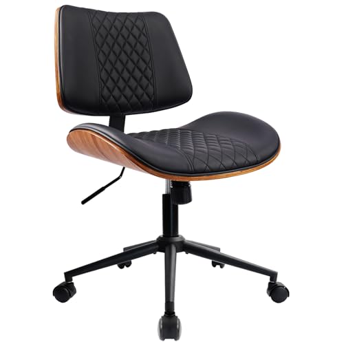 Durrafy Bürostuhl, Schreibtischstuhl ohne Armlehne, PU-Leder Ergonomischer Bürostuhl, 360° Drehstuhl mit Höhenverstellung & 90°-125° Wippfunktion, Lesesessel für Schlafzimmer Büro Arbeitszimmer