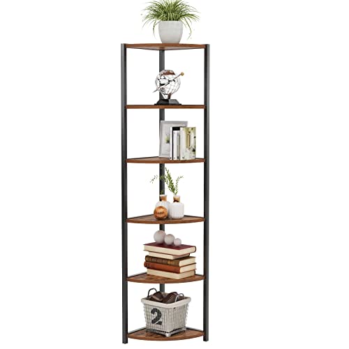 sogesfurniture Eckregal, Bücherregal mit 6 Ablagen, Leiterregal, Aufbewahrungsregal, Pflanzenregal für Wohnzimmer, Schlafzimmer, Büro, Industrie-Design, 34x34x165 cm