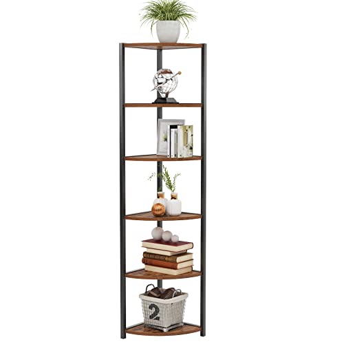 sogesfurniture Eckregal, Bücherregal mit 6 Ablagen, Leiterregal, Aufbewahrungsregal, Pflanzenregal für Wohnzimmer, Schlafzimmer, Büro, Industrie-Design, 34 x 34 x 165 cm