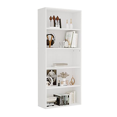Panana Bücherregal, Holzregal mit 5 Fächern, Regale, Bücherschrank, Standregal Aufbewahrungsregal für Wohnzimmer, Büro, Arbeitszimmer 60 x 23,5 x 139 cm (Weiß, 5 Fächer)
