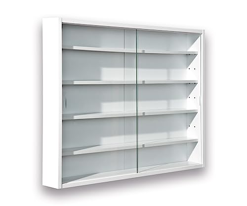 Inter Link - Sammlervitrine - Hängevitrine - Wandregal - Glasvitrine - Wandvitrine - Hängeregal - Schaukasten - MDF - Weiß (80x60x9.5 cm) Compilati