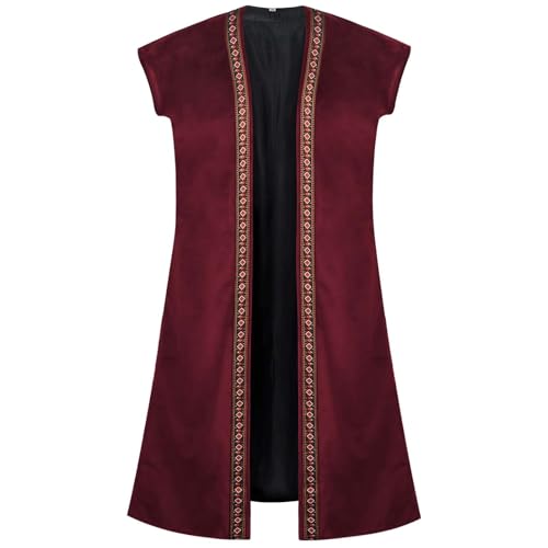Generisch Piratenkostüm Europäisches und Halloween-Mittelalter-Lange bestickte Weste Cosplay-Performance-Kostüm (Red, L)