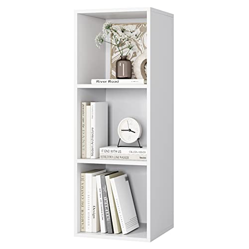 fevarbord Bücherregal mit 3 Fächern Bücherschrank Standregal Büroregal für Wohnzimmer Arbeitszimmer 30 x 30 x 80 cm Weiß