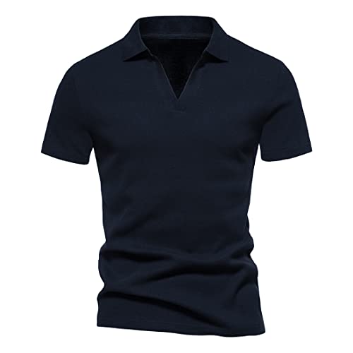 Kurzarm Herren Leichte Atmungsaktiv Casual T-Shirt Regular Fit Mode Sport Tops Jugend All-Match Klassisch Basic Shirt F-Navy 4XL