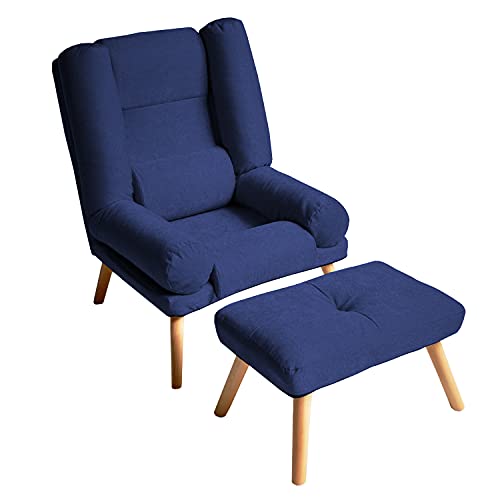Selly Home Sessel mit Ergonomischer Hocker - Relaxsessel Angenehmes Stoff mit Liegefunktion - Entspannung Ohrensessel mit Hocker - Fernsehsessel mit Fußstütze - Lounge Stressless Sessel – Blau