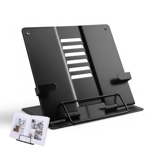 Zusammenklappbarer Leseständer aus Metall, schwarz, 6-fach höhenverstellbar, multifunktional, geeignet für Schulen, Küchen und Büros