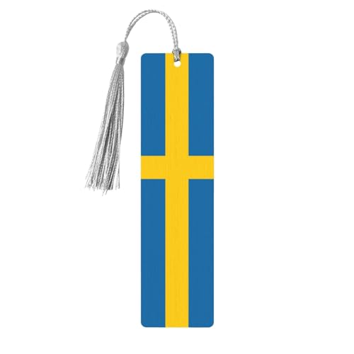 Lesezeichen mit schwedischer Flagge, Quaste für Frauen, 5-teiliges Holzbuch, Lernzubehör, Zubehör zum Lesen