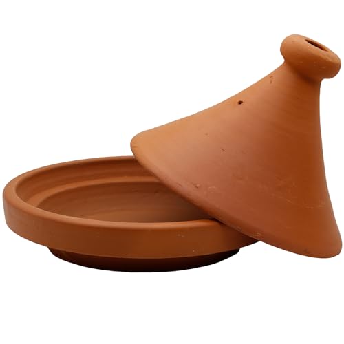 Tajine Schmortopf aus Ton – Marokkanisch Kochen für 1-2 Personen – Ø 25 cm Tagine unglasierter Gartopf Tontopf