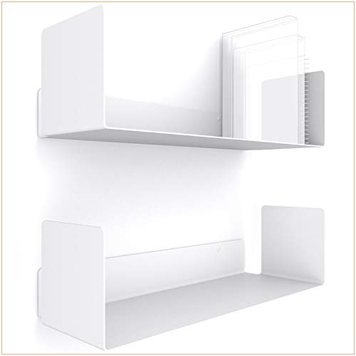 UNITURE® - 2er Set - Wandregal weiß - Moderne Regal Wand Design - 2x42 cm Bücherregal schwebend, Bilderleiste weiß - Wandregal, Regal weiß, Regalbrett weiß, wandregal weiß