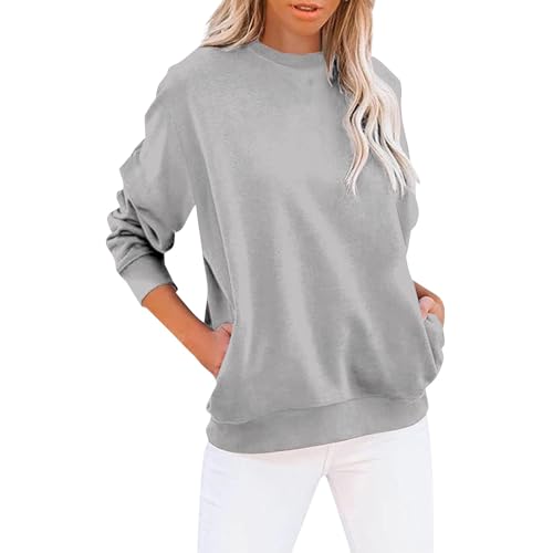 XUEJIANN Sweatpullover Damen Ohne Kapuze - Leichte Pullover Damen Langarm - Oberteile Große Größen Elegant Sweatshirt Ohne Kapuze Baumwolle Pullover Baumwolle Rundhals Langarmshirt Sport Sweatshirts