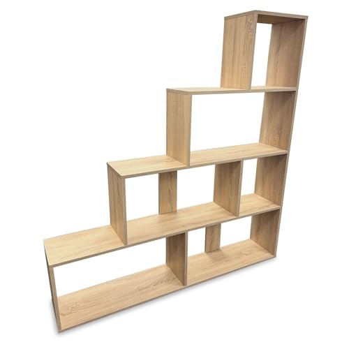 Coemo Treppenregal Scala Natur Bücherregal 4 Etagen, Stufenregal mit 6 Fächern, Raumteiler, Standregal, Aktenregal aus Holz 155x29x163 cm für Wohnzimmer, Schlafzimmer und Küche