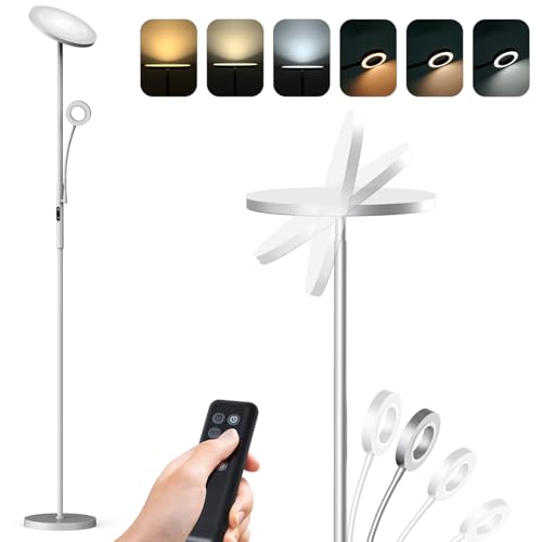 Modlicht Stehlampe Dimmbar 4200LM, 3000-6000K Stehlampe Wohnzimmer, Deckenfluter LED Dimmbare mit Fernbedienung & Touch-Steuerung, Stehleuchte Leselampe für Schlafzimmer Büro Höhle, Matt-Grau