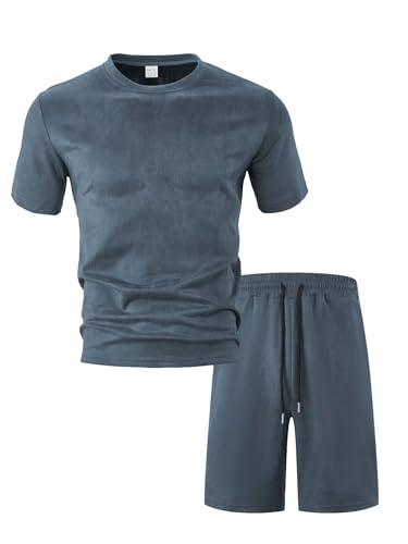 Sportanzug Herren Jugend Temperament Trend Kurzarm Und Kurze Hose 2-Teiliges Set Casual Mode T-Shirt Outdoor Klassisch Trainingsanzug I-Haze Blue 3XL