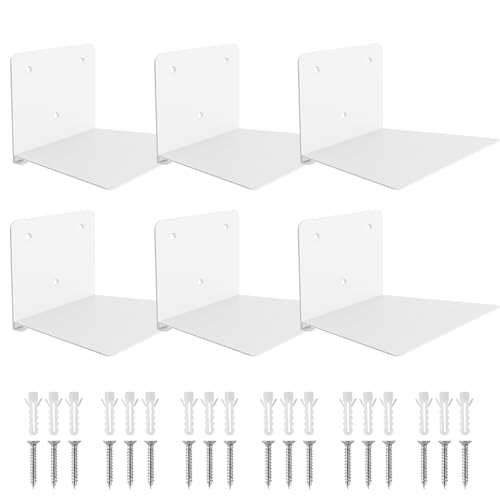 Sheeliy Unsichtbares Bücherregal, Schwebendes Bücherregal, Unsichtbare Regale für Bücher, Schwebendes Regale Wand für Schlafzimmer, Floating Bookshelf Metall Stabil für Büro, 6 er Set