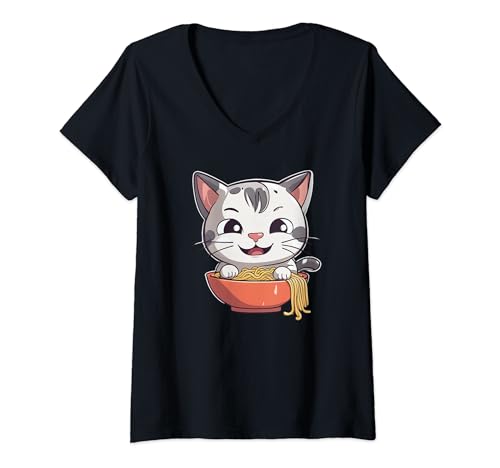 Damen Noodleholic Kawaii Bowl Ramen Noodle Lover Noodleholic T-Shirt mit V-Ausschnitt
