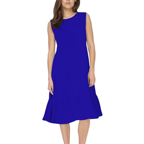 akwuiopt Strandkleider für Damen, Sommerkleid, lässig, ärmellos, Rundhalsausschnitt, hohe Taille, Tankkleid, einfarbig, Rüschen, Bürokleid, Tunika, Business, Arbeit, Sommerkleider, lockere