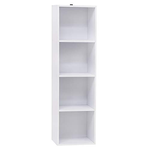 WOLTU Bücherregal mit 4 Fächern, Würfelregal Weiß, Standregal, freistehendes Büroregal, Aktenregal, Aufbewahrungsregal aus Holzwerkstoff, 30x106x24 cm (BxHxT), SK003ws4