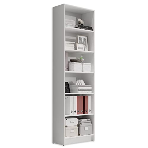 LILLY Regal Weiß - Modernes Bücherregal mit 6 offenen Fächern - Vielseitiges Büro Aktenregal Standregal mit viel Stauraum - 60 x 202 x 28 cm (B/H/T)
