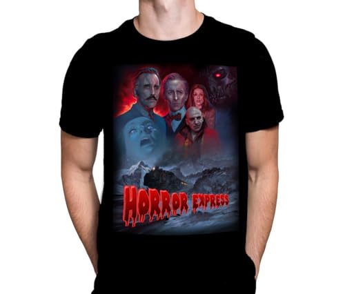 Wild Star Hearts WSH - Horror Express - Classic Horror Movie Fan T-Shirt/Halloween T-Shirt Herren Schwarz T-Shirt, Schwarz , 4XL