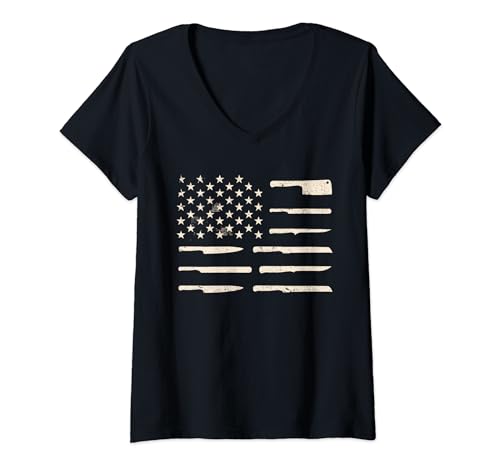 Chef Knives Kochgeschirr Cook Cooking Flagge der USA T-Shirt mit V-Ausschnitt